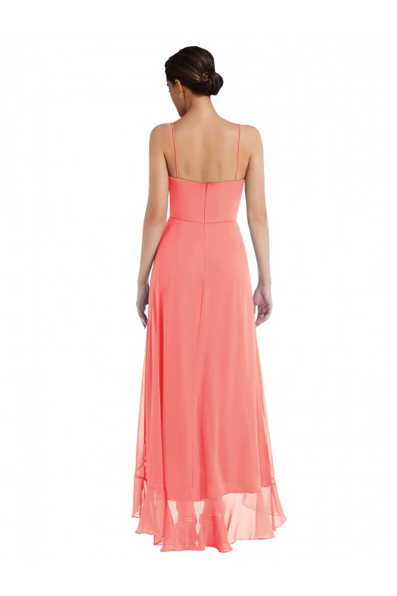 Sleeveless Coral A-Line Spaghetti Straps High Low Bridesmaid Dress Lincoln