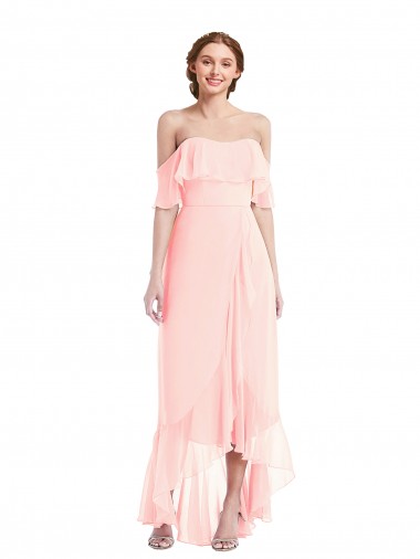 Sleeveless Pink A-Line Off the Shoulder High Low Bridesmaid Dress Lincoln