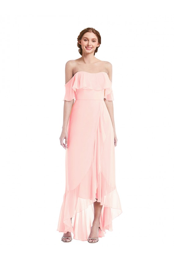 Sleeveless Pink A-Line Off the Shoulder High Low Bridesmaid Dress Lincoln