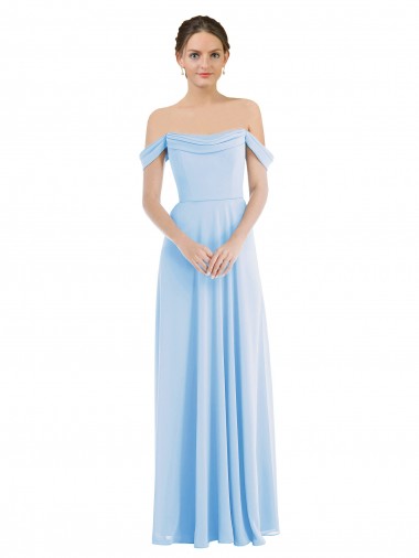 Sleeveless Light Sky Blue A-Line Off the Shoulder Formal Evening Gown / Bridesmaid Dress Lincoln