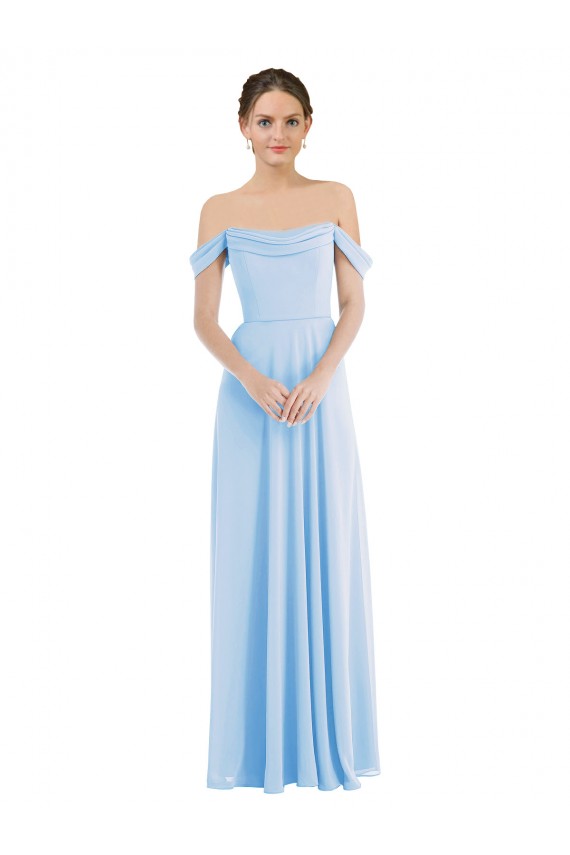 Sleeveless Light Sky Blue A-Line Off the Shoulder Formal Evening Gown / Bridesmaid Dress Lincoln
