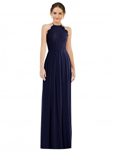Sleeveless Dark Navy Open Back A-Line Halter Neck Semi Formal Evening Dress / Bridesmaid Dress Lincoln