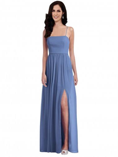 Sleeveless Windsor Blue Low Back A-Line Spaghetti Straps Semi Formal Evening Dress / Bridesmaid Dress Lincoln