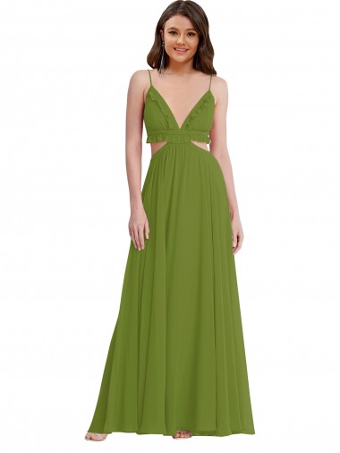 Sleeveless Olive Green Open Back A-Line V-Neck Plus Size Evening Gown / Bridesmaid Dress Lincoln