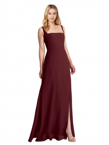 Sleeveless Burgundy Gold Low Back A-Line Square Neck Bridesmaid Dress Lincoln