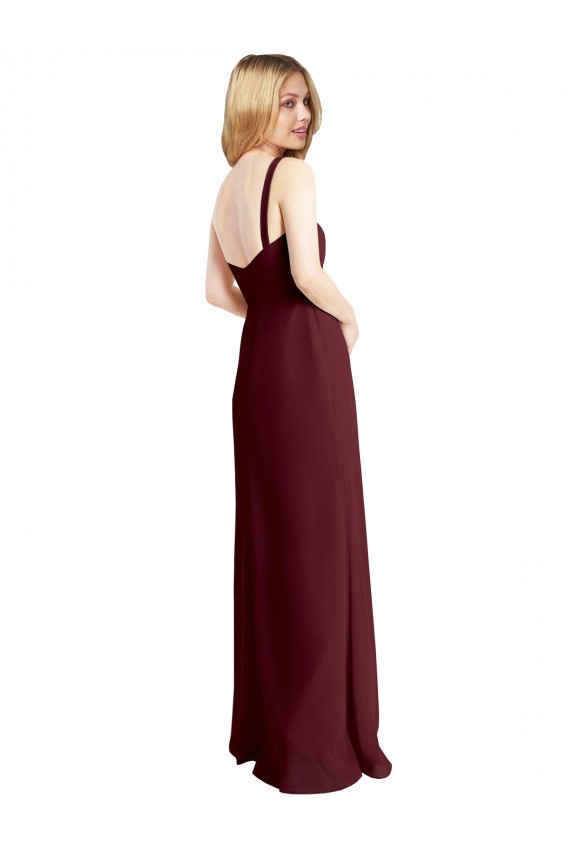 Sleeveless Burgundy Gold Low Back A-Line Square Neck Bridesmaid Dress Lincoln
