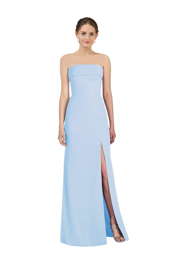 Sleeveless Light Sky Blue Low Back Trumpet Strapless Black Tie Evening Gown / Bridesmaid Dress Lincoln