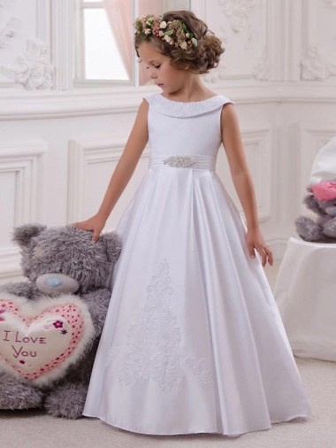 Sleeveless Ivory Ball Gown Bateau Neck Flower Girl Dresses Lincoln