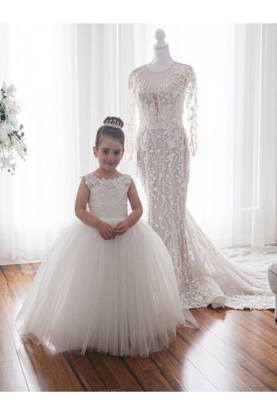 Sleeveless Ivory Ball Gown Bateau Neckline Flower Girl Dress Lincoln