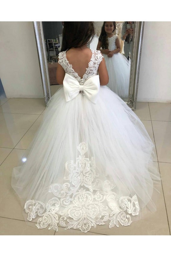 Sleeveless Ivory Ball Gown Bateau Neckline Flower Girl Dress Lincoln