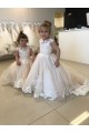 Sleeveless Ivory V-Back Ball Gown Bateau Neck Little Flower Girl Dress Lincoln