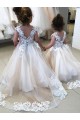 Sleeveless Ivory V-Back Ball Gown Bateau Neck Little Flower Girl Dress Lincoln