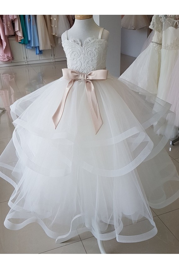 Sleeveless Ivory Ball Gown High Neck Flower Girl Wedding Dress Lincoln