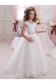 Cap Sleeves Ivory Keyhole Back Ball Gowns High Neck Flower Girl Dress Lincoln