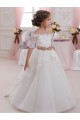 Short Sleeves Ivory Keyhole Back Ball Gown High Neck Flower Girl Dresses Lincoln