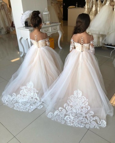 Long Sleeves Ivory Ball Gown Sweetheart Little Flower Girl Dress Lincoln