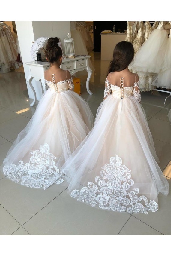 Long Sleeves Ivory Ball Gown Sweetheart Little Flower Girl Dress Lincoln