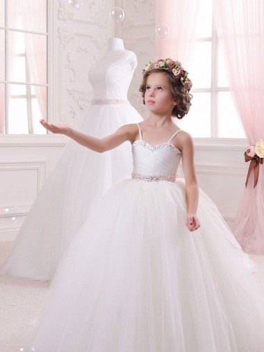Sleeveless Ivory Ball Gown Tulle Sweetheart Flower Girl Dress Lincoln