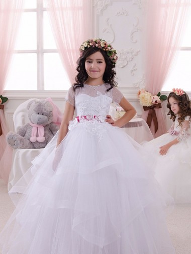 Short Sleeves Ivory Ball Gown Sweetheart Little Flower Girl Dress Lincoln