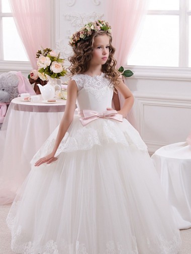 Sleeveless Ivory V-Back Ball Gown Sweetheart Flower Girl Dress for Wedding Lincoln