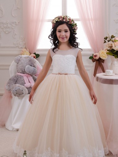 Sleeveless Ivory & Champagne Ball Gown Sweetheart Flower Girl Dresses for Wedding Lincoln