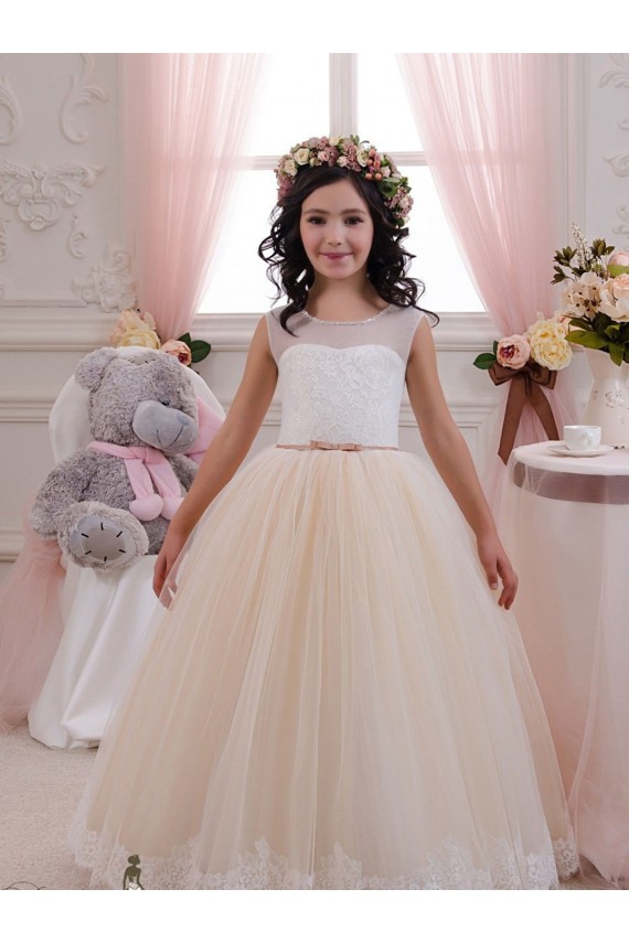 Sleeveless Ivory & Champagne Ball Gown Sweetheart Flower Girl Dresses for Wedding Lincoln