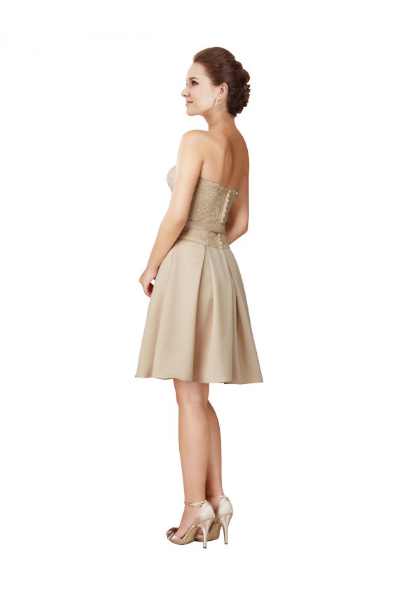 Sleeveless Champagne A-Line Satin & Lace Sweetheart Bridesmaid Dress Lincoln