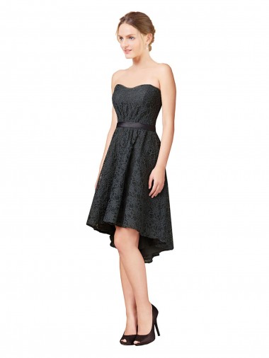 Sleeveless Slate Grey A-Line Sweetheart High Low Bridesmaid Dress Lincoln