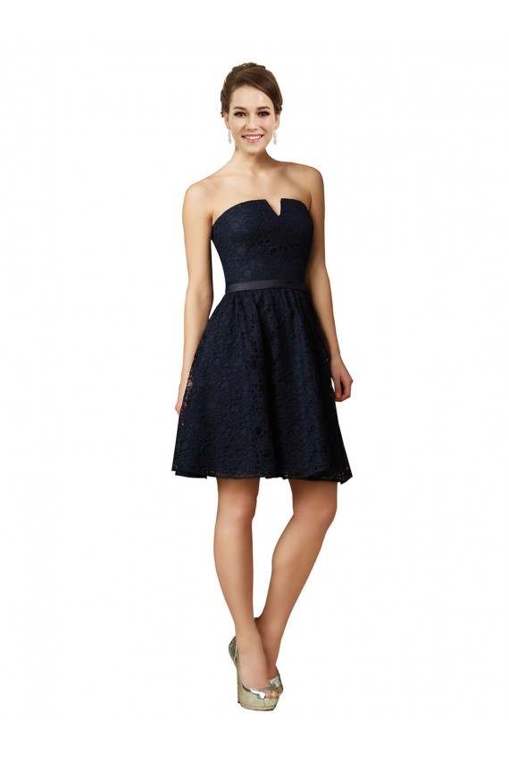 Sleeveless Dark Navy A-Line Lace V-Neck Bridesmaid Dress Lincoln