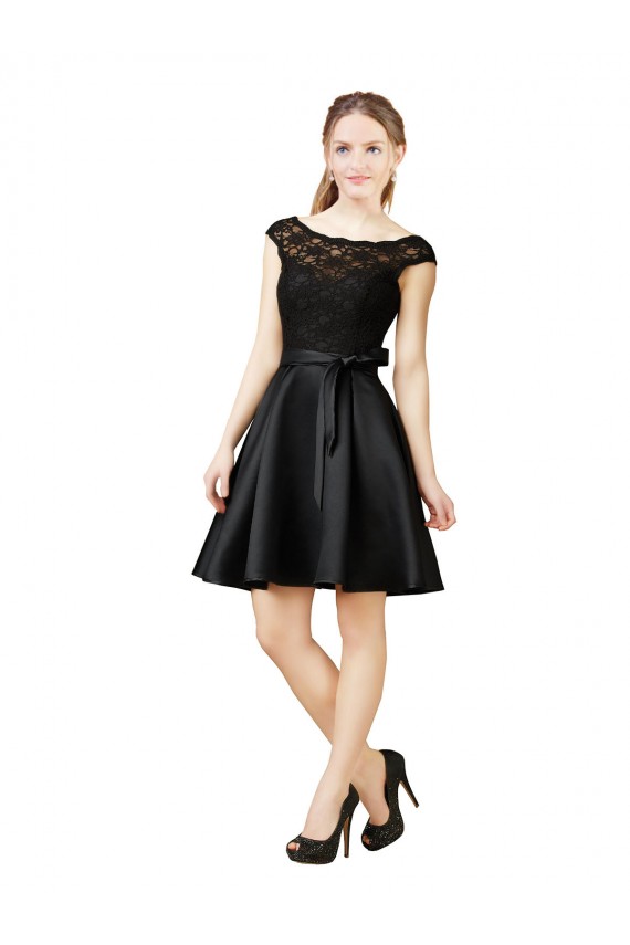 Sleeveless Black V-Back A-Line Illusion Neck Bridesmaid Dress Lincoln