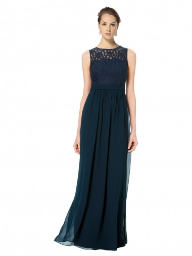 Sleeveless Dark Navy Keyhole Back A-Line Bateau Neck Bridesmaid Dress Lincoln