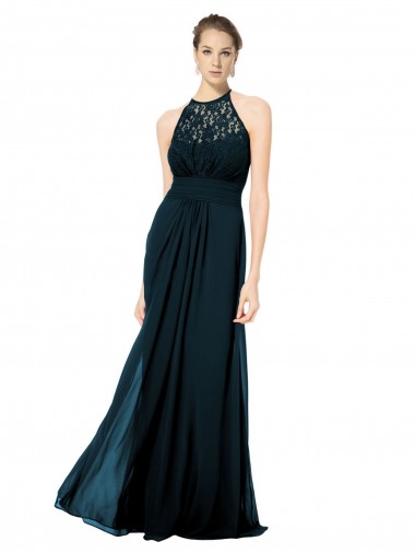 Sleeveless Dark Navy Keyhole Back A-Line Halter Neck Formal Dress / Bridesmaid Dress Lincoln