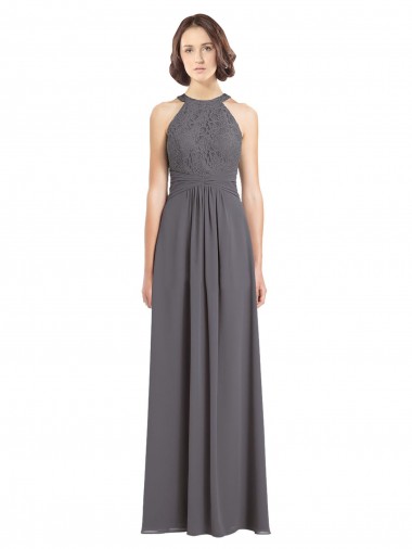 Sleeveless Stormy Silver A-Line Halter Neck Bridesmaid Dress Lincoln