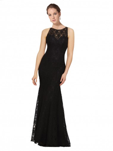 Sleeveless Black Open Back Sheath Jewel Neck Bridesmaid Dress Lincoln