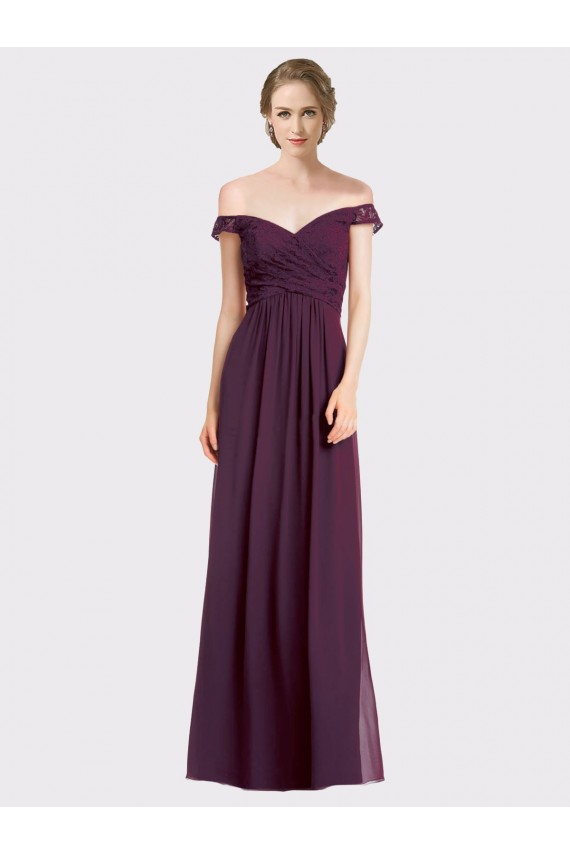 Sleeveless Grape Low Back A-Line Off the Shoulder Bridesmaid Dress Lincoln