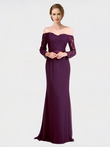 Long Sleeves Grape Low Back Mermaid Off the Shoulder Bridesmaid Dress Lincoln