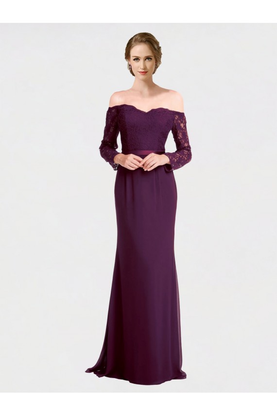 Long Sleeves Grape Low Back Mermaid Off the Shoulder Bridesmaid Dress Lincoln