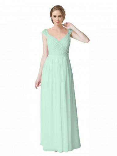 Cap Sleeves Mint Green V-Back A-Line V-Neck Bridesmaid Dress Lincoln