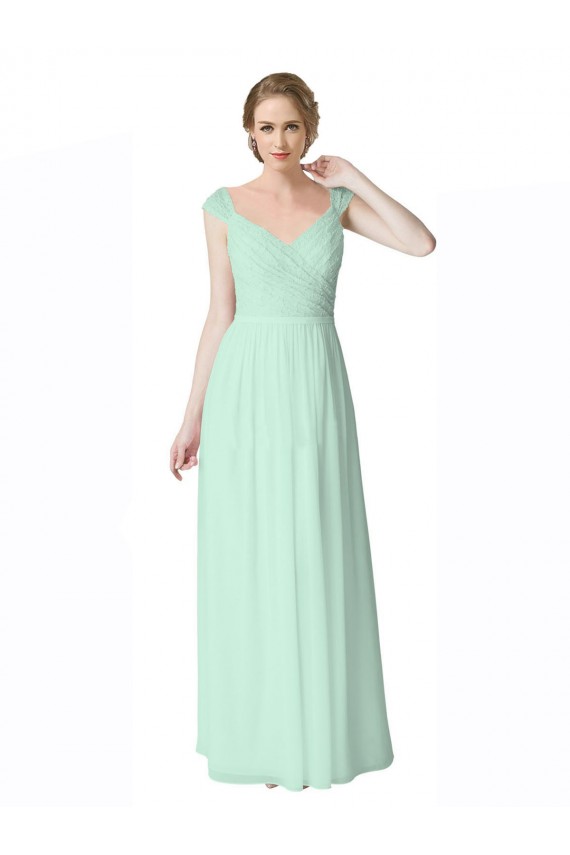 Cap Sleeves Mint Green V-Back A-Line V-Neck Bridesmaid Dress Lincoln