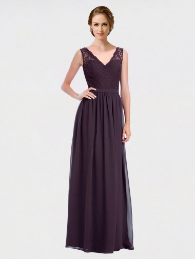 Sleeveless Grape V-Back A-Line V-Neck Bridesmaid Dress / Evening Dress Lincoln