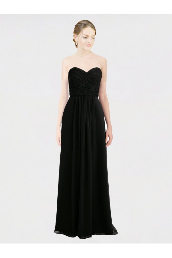 Sleeveless Black Low Back A-Line Sweetheart Bridesmaid Dress Lincoln