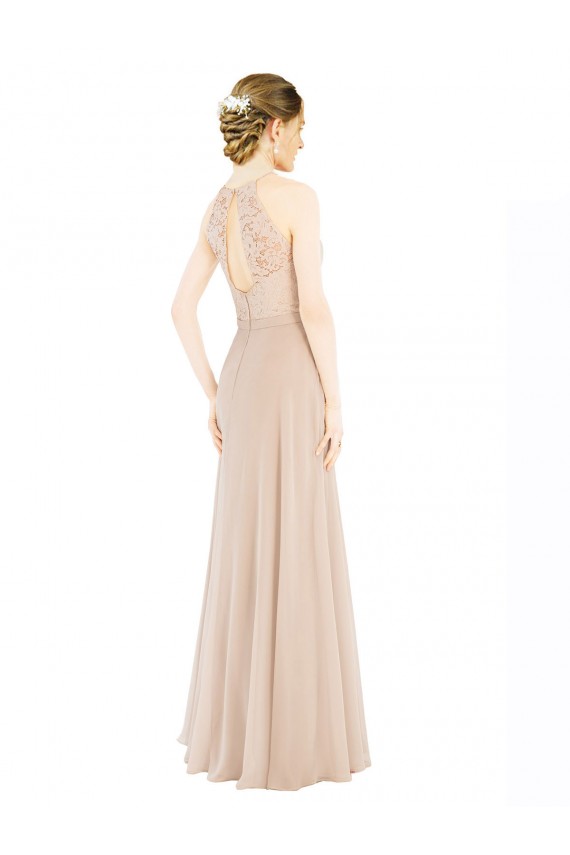 Sleeveless Champagne Keyhole Back A-Line Halter Neck Prom Dress / Bridesmaid Dress Lincoln