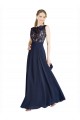 Sleeveless Dark Navy V-Back A-Line Illusion Neck Prom Dress / Bridesmaid Dress Lincoln