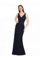 Sleeveless Dark Navy Open Back Sheath V-Neck Bridesmaid Dress Lincoln