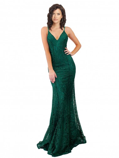 Sleeveless Dark Green Open Back Mermaid V-Neck Black Tie Evening Gown / Prom Dress / Bridesmaid Dress Lincoln
