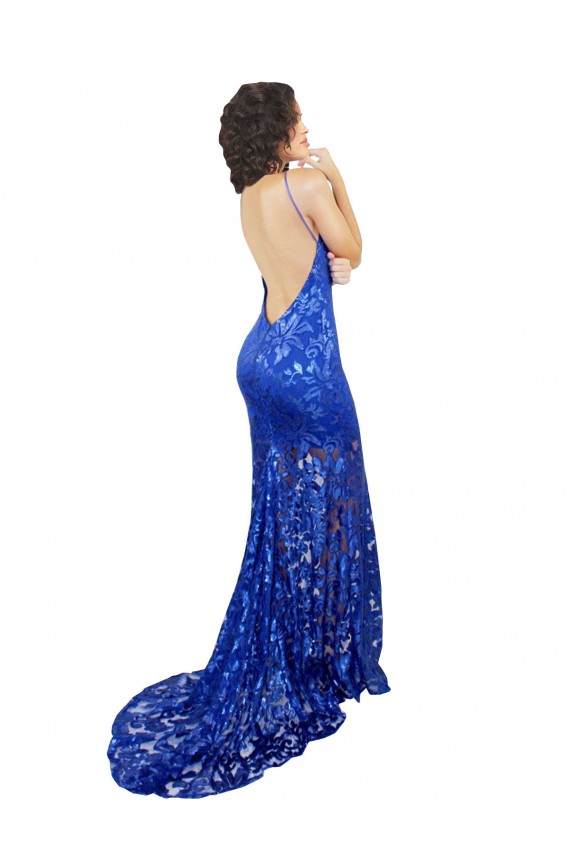 Sleeveless Royal Blue Open Back Mermaid High Neck Semi Formal Evening Dress / Prom Dress / Bridesmaid Dress Lincoln