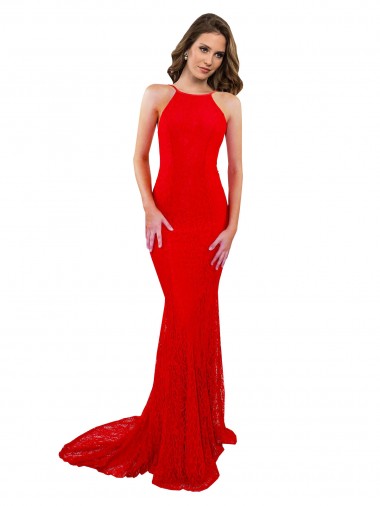 Sleeveless Red Open Back Mermaid High Neck Evening Gown / Prom Dress / Bridesmaid Dress Lincoln