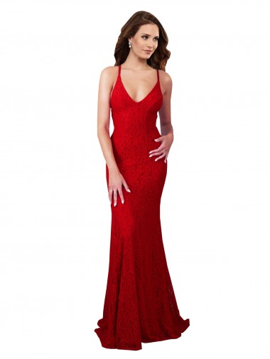 Sleeveless Red Low Back Mermaid V-Neck Formal Dress / Bridesmaid Dress Lincoln