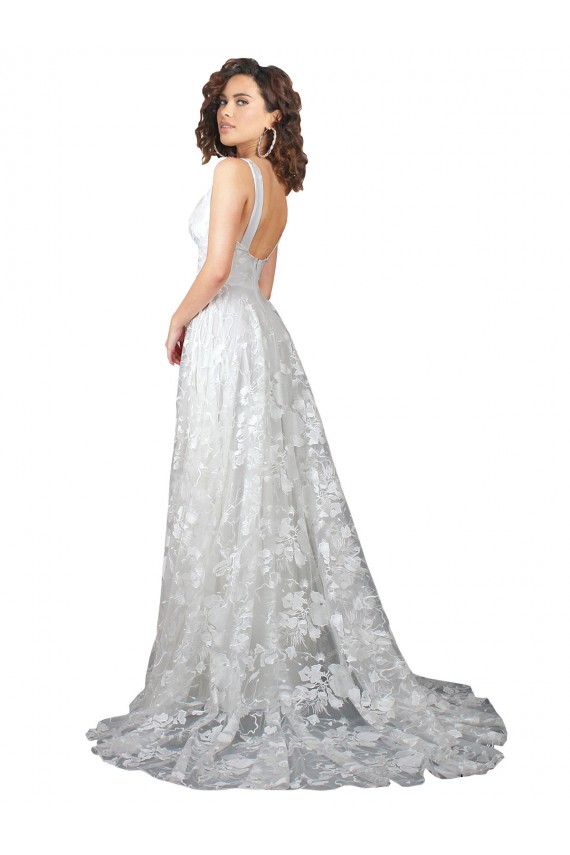 Sleeveless Off White Low Back A-Line Lace V-Neck Wedding Dress Lincoln
