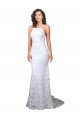 Sleeveless White Low Back Sheath High Neck Wedding Dress Lincoln